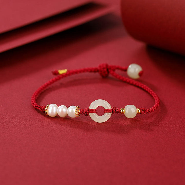 Buddha Stones 925スターリングシルバーメッキゴールド和田翡翠平和のお守りチャームパール幸運ブレスレット - image 7