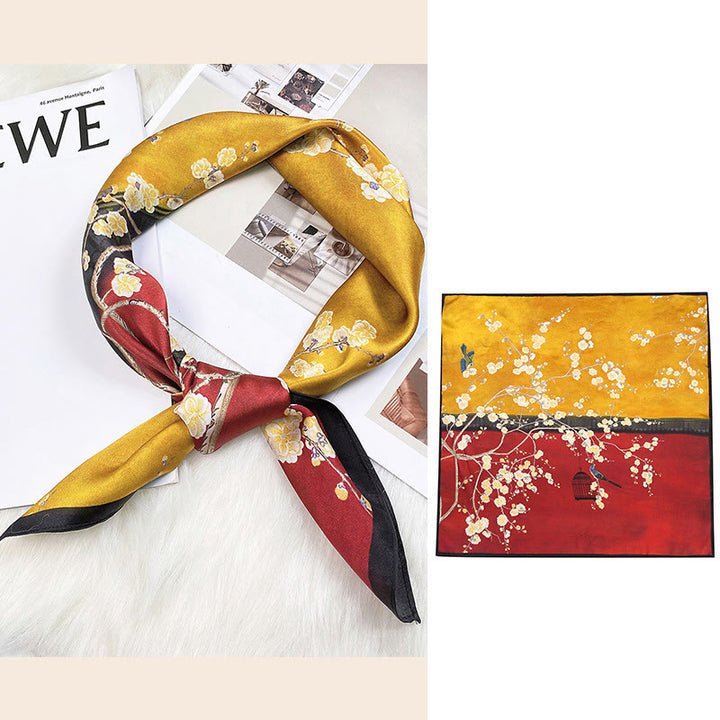 Buddha Stones、田園風景、熱気球、春の花、100% マルベリーシルク ネックスカーフ - 紫禁城の春の風景 - image 26