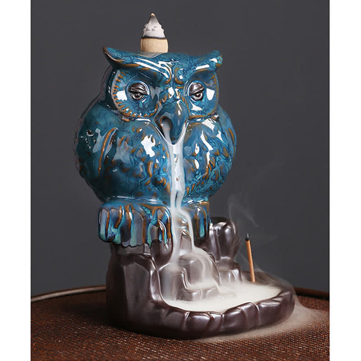 Buddha Stonesかわいいフクロウ 陶器 逆流煙噴水 瞑想 癒し 香炉 装飾