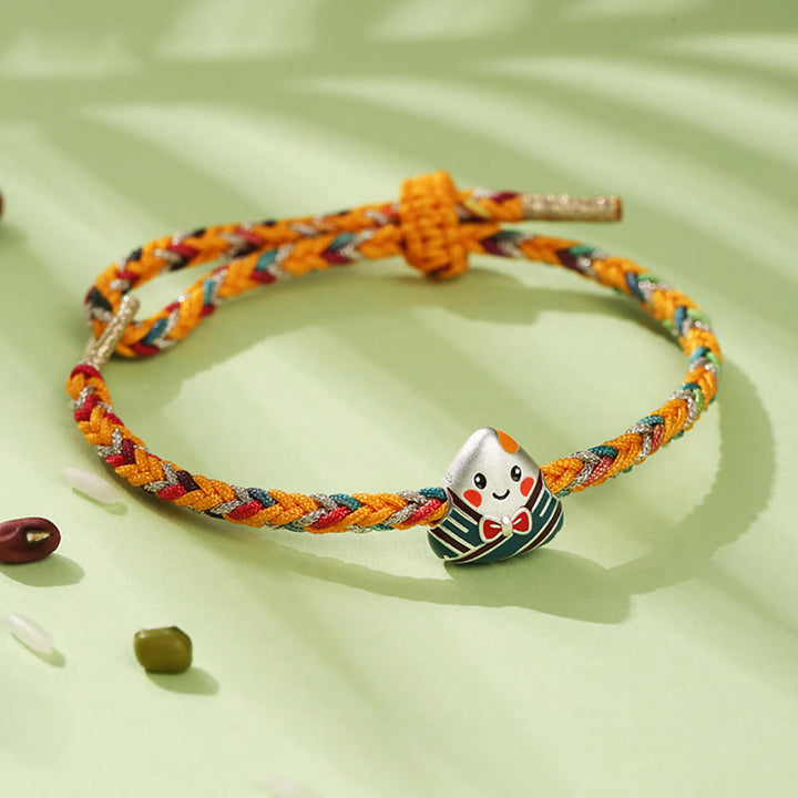 Buddha Stones925 スターリングシルバー ドラゴンボートフェスティバル 粽柄 幸運 ハンドメイド マルチカラー ロープ 子供 大人 ブレスレット