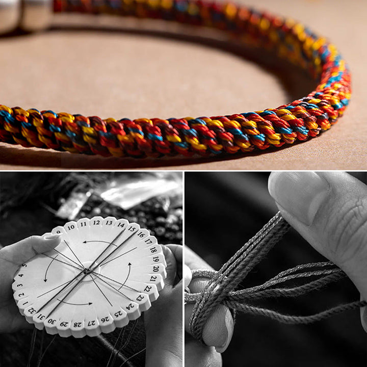 Buddha Stonesハンドメイド チベット 925 スターリングシルバー十二支誕生仏ザキラム 富の守護女神 マルチカラー ロープ編みブレスレット