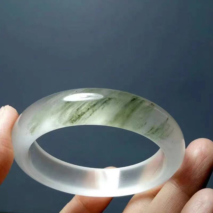 Buddha Stones天然 半透明 ゴールデン シルク 翡翠 富と幸運ブレスレットバングル - 半透明の白緑 - 62mm - image 10
