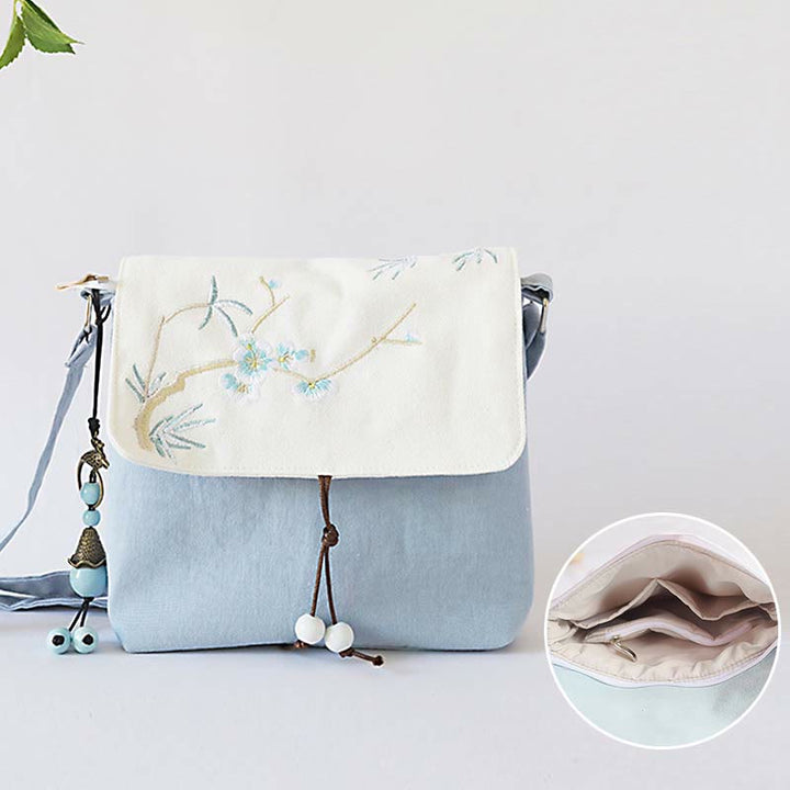 Buddha Stonesハンドメイド刺繍梅花キャンバスクロスボディバッグショルダーバッグハンドバッグ