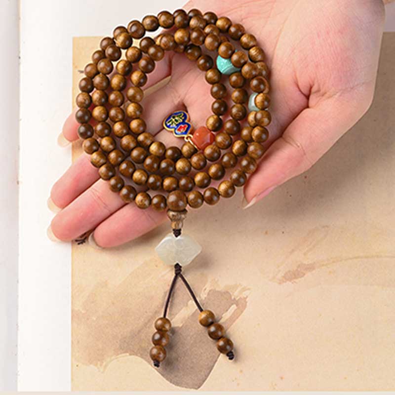 Buddha Stonesチベットローズウッド 保護 静寂 ブレスレットMala