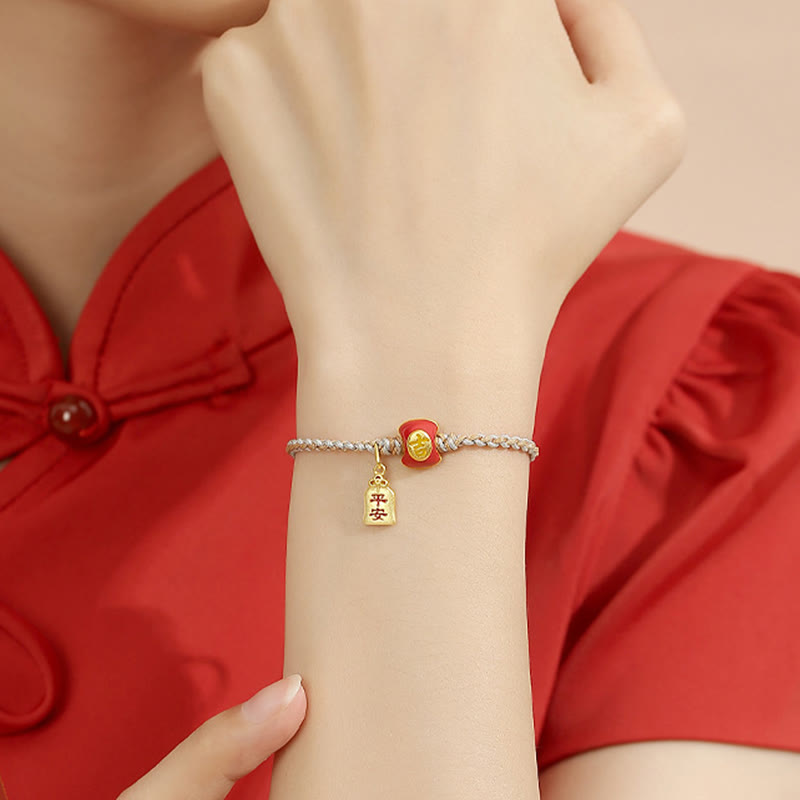 Buddha Stones925 スターリングシルバー ハンドメイド 縁起の良い漢字の祝福編み紐ブレスレット