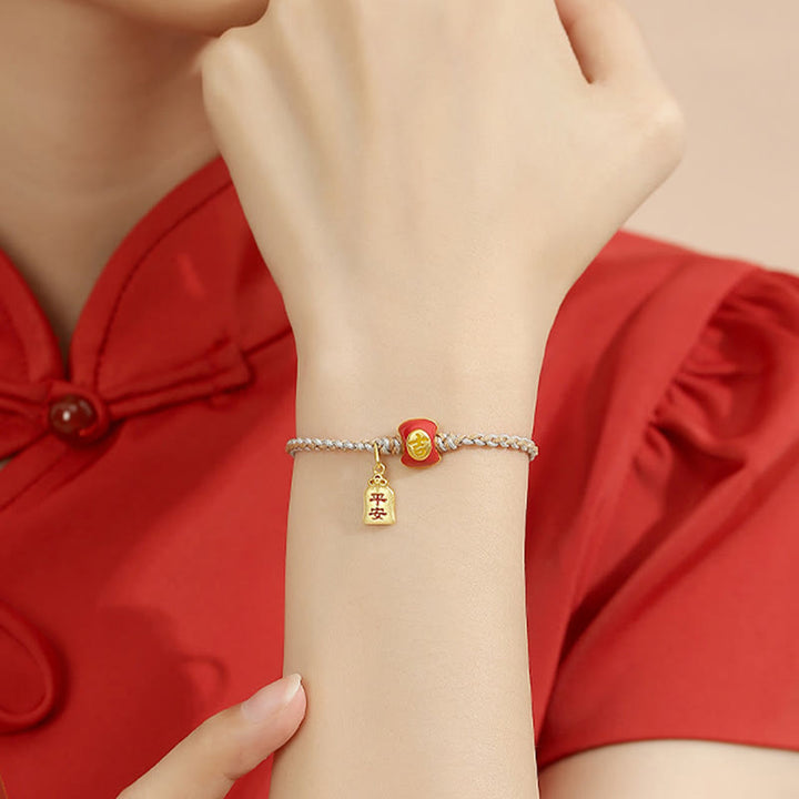 Buddha Stones925 スターリングシルバー ハンドメイド 縁起の良い漢字の祝福編み紐ブレスレット