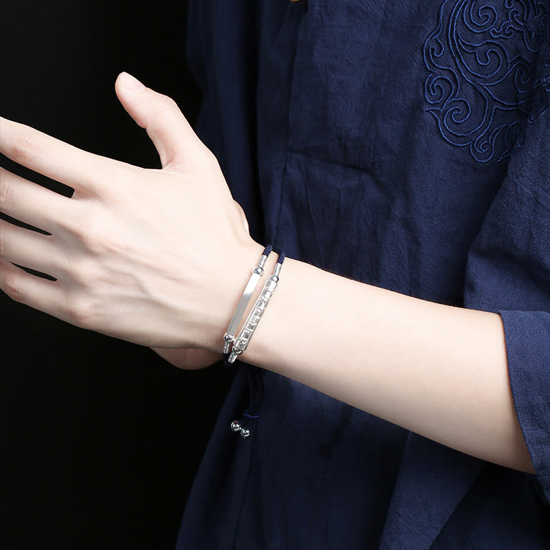Buddha Stones999スターリングシルバー ハンドメイドオーム・マニ・パドメ・フムフム ピース編みブレスレット