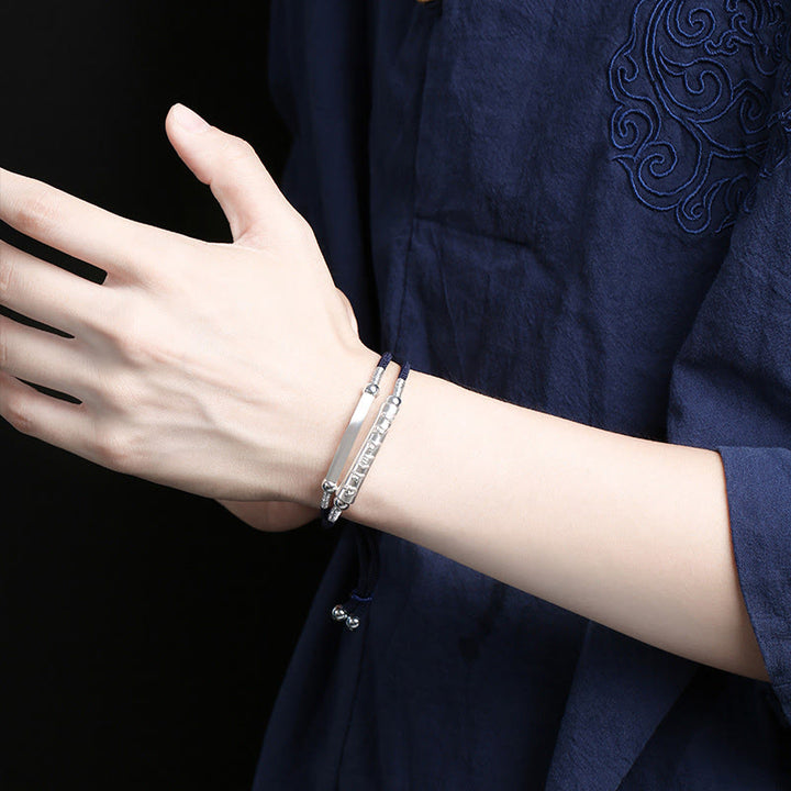 Buddha Stones999スターリングシルバー ハンドメイドオーム・マニ・パドメ・フムフム ピース編みブレスレット