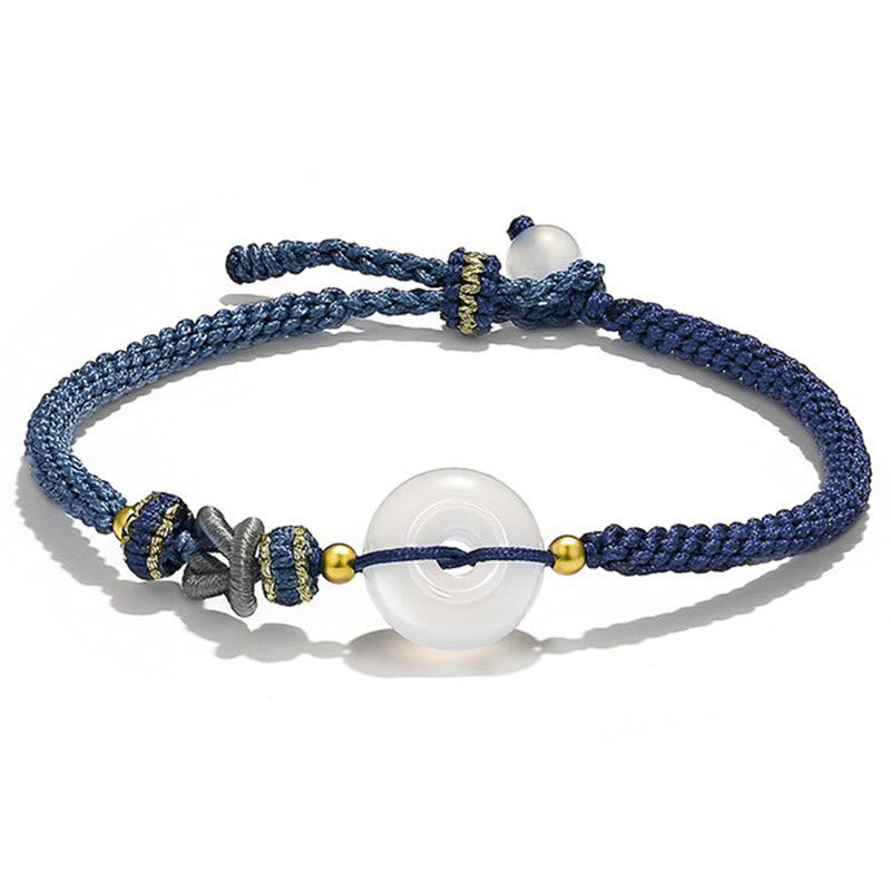 Buddha Stonesハンドメイド ホワイトアゲート 平和バックル 幸運 幸福 保護 織り紐 ブレスレット