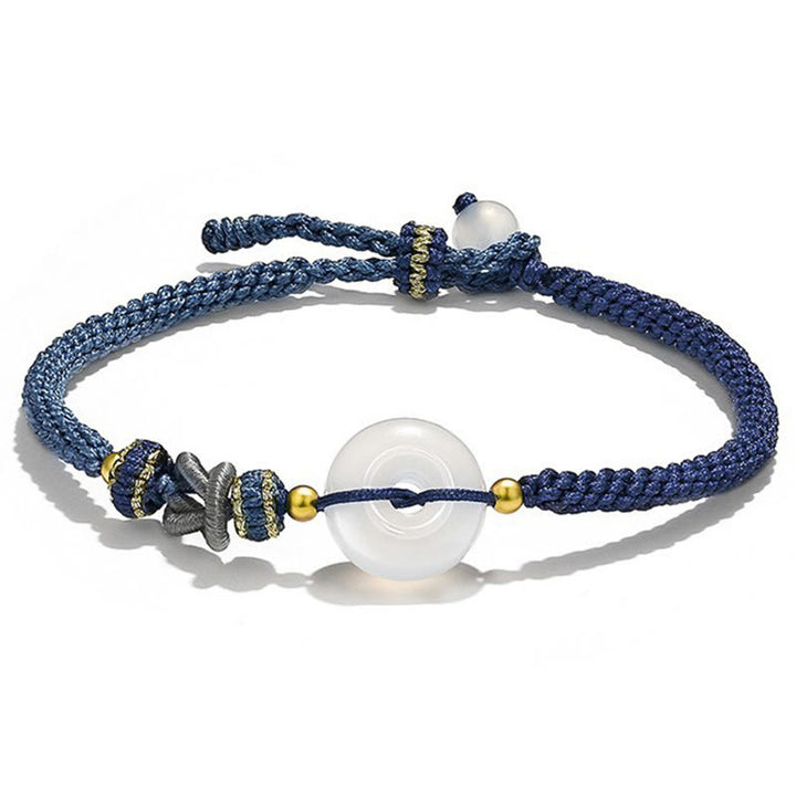 Buddha Stonesハンドメイド ホワイトアゲート 平和バックル 幸運 幸福 保護 織り紐 ブレスレット