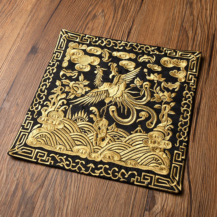 Buddha Stones鳳凰龍 麒麟刺繍 カップマットパッド ティーカップコースター カンフーティーマット
