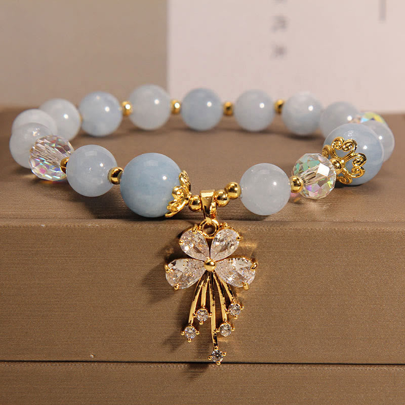 Buddha Stonesアクアマリン ピンククリスタル ヒーリングジルコン バタフライチャームブレスレット - アクアマリン（平和♥静穏） - image 0