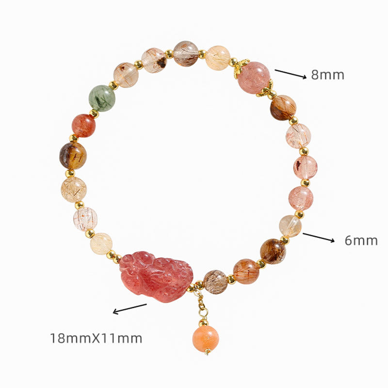 Buddha Stones天然ルチルクォーツ ストロベリークォーツ 貔貅開運財運ブレスレット