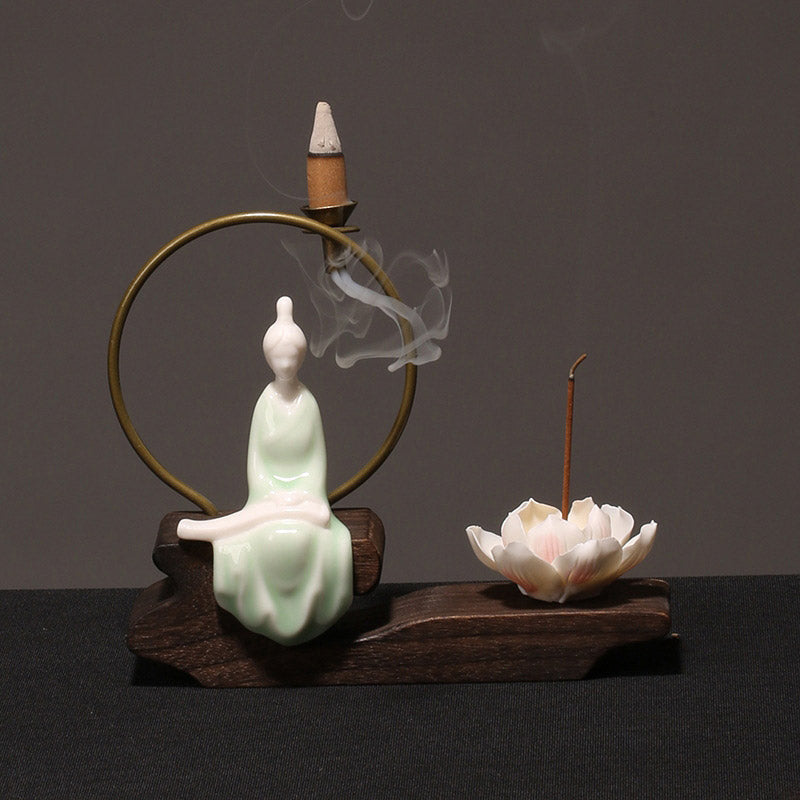 Buddha Stones陶器 蓮 癒し 瞑想 香炉 装飾
