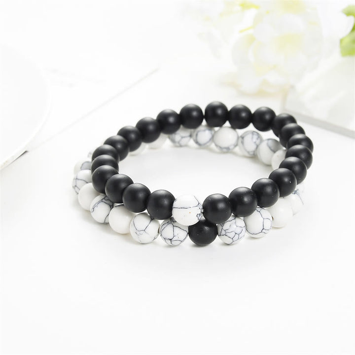 Buddha Stones2個入り 天然フロストストーン ホワイトターコイズビーズ カップルブレスレット