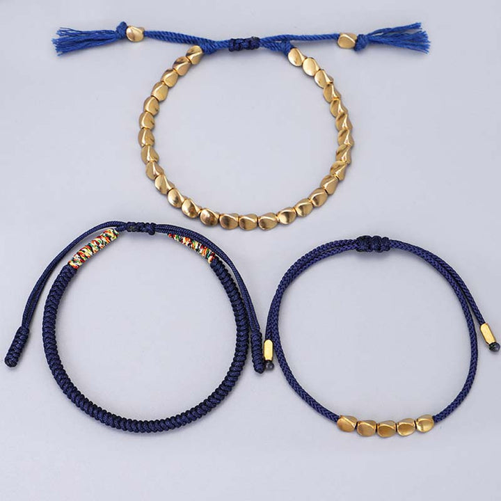 Buddha Stones3個 チベット銅ビーズ ヒーリングプロテクション幸運ブレスレットセット