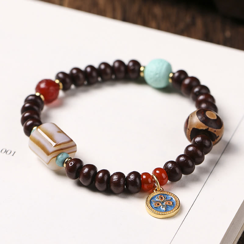 Buddha Stones天然チベット紫菩提樹シードビーズ 富の神 知恵のブレスレット