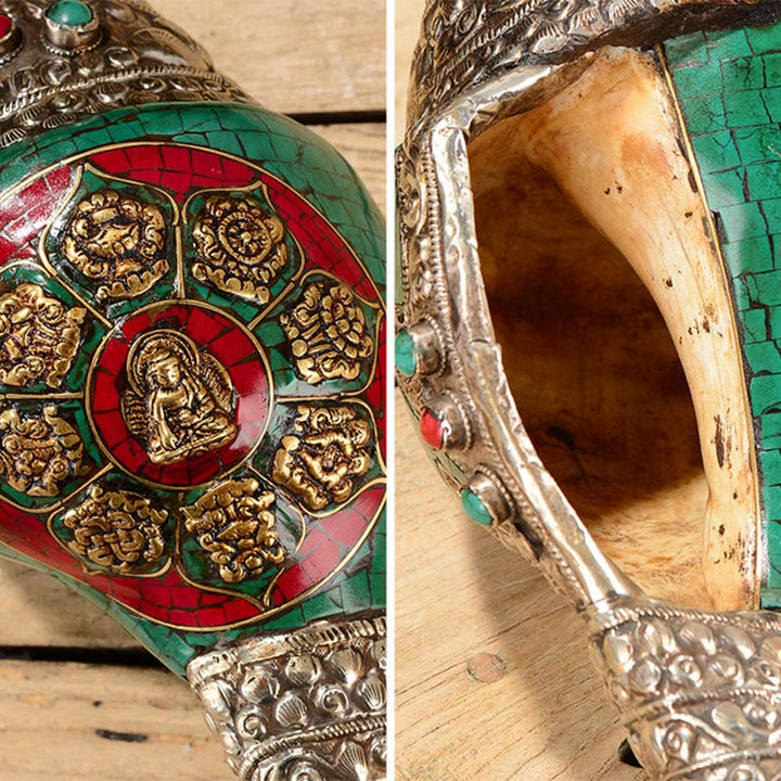 チベットの手作り彫刻シャンカダブルドルジェ仏法螺貝富のポジティブな装飾 - image 12