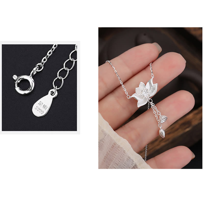 Buddha Stones999 スターリングシルバー 蓮の花の鞘 彫刻 悟りのネックレス ペンダント
