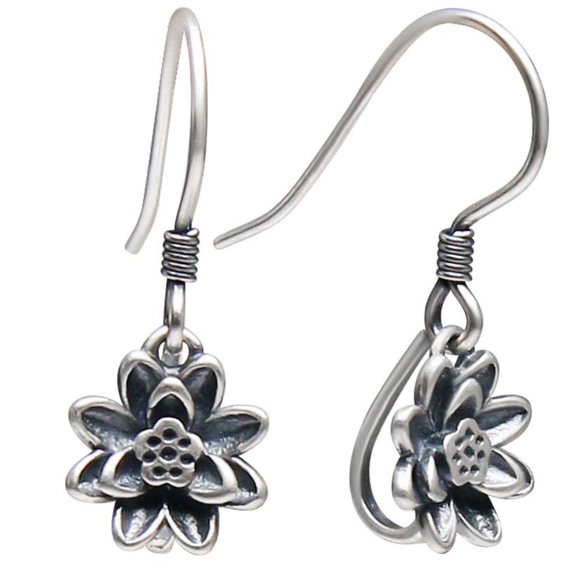 Buddha Stones925スターリングシルバー 蓮の花 悟りのイヤリング