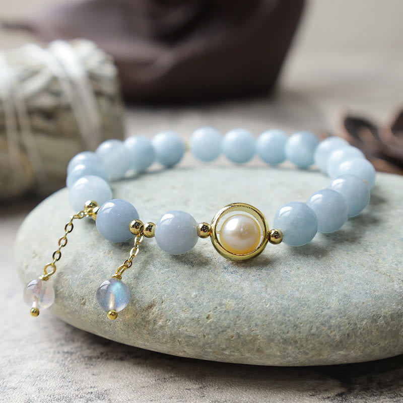 Buddha Stonesアクアマリンパール ヒーリング ムーンストーン ビーズ チャームブレスレット