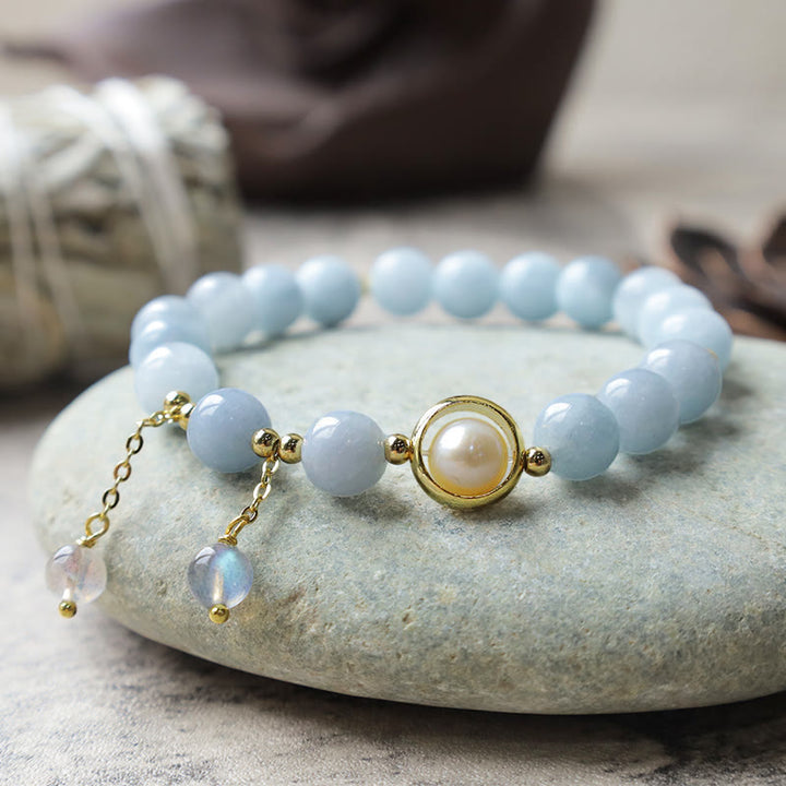 Buddha Stonesアクアマリンパール ヒーリング ムーンストーン ビーズ チャームブレスレット