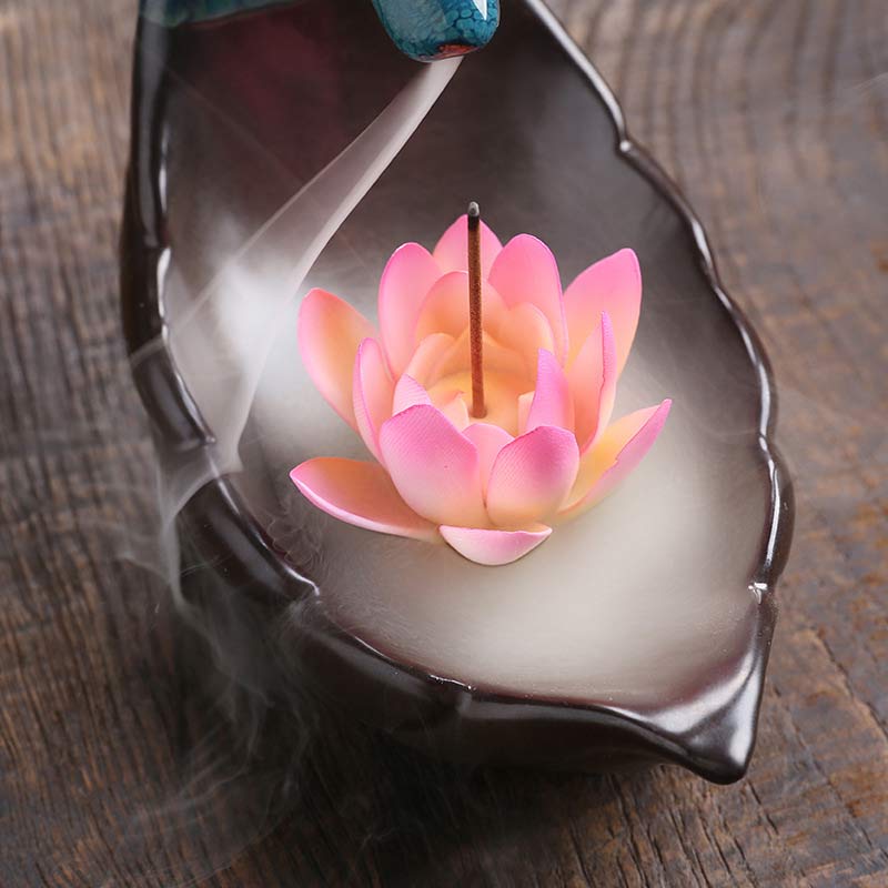 Buddha Stones小さな鹿 陶器 蓮 瞑想 香炉 装飾