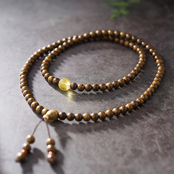 Buddha Stones108 個Malaビーズ 999 ゴールド ブルネイ 沈香 般若心経 琥珀 赤瑪瑙 強さ 瞑想 ブレスレット