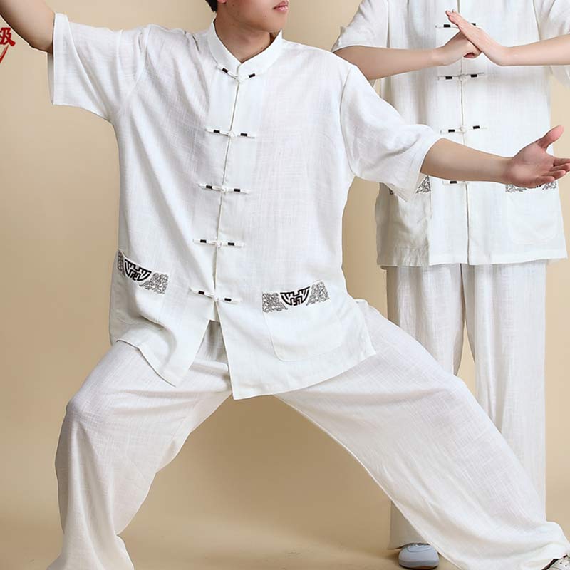 Buddha Stones瞑想禅祈りスピリチュアル太極拳気功練習ユニセックス刺繍服セット - 半袖ホワイト刺繍 - US14、 UK/AU18、 EU46 (3XL) - image 21
