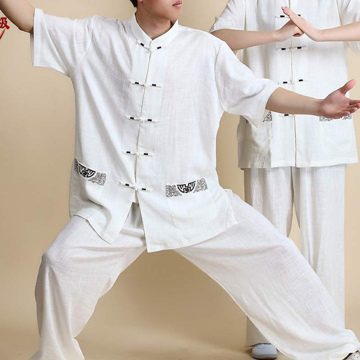 Buddha Stones瞑想禅祈りスピリチュアル太極拳気功練習ユニセックス刺繍服セット - 半袖ホワイト刺繍 - US14、 UK/AU18、 EU46 (3XL) - image 21