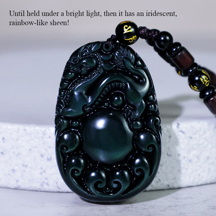 Buddha Stonesチベット正虹色黒曜石貔貅ネックレス - image 4