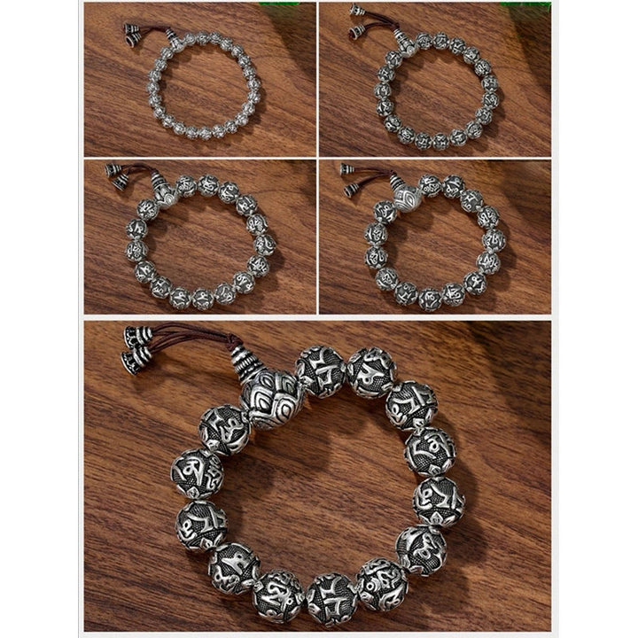Buddha StonesチベットOm Mani Padme Hum彫刻 合金ビーズ お守り ブレスレット