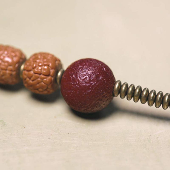 Buddha Stones108Malaルドラークシャ ビーズ 菩提樹 シード ビーズ 幸運 縁起 タッセル ブレスレット