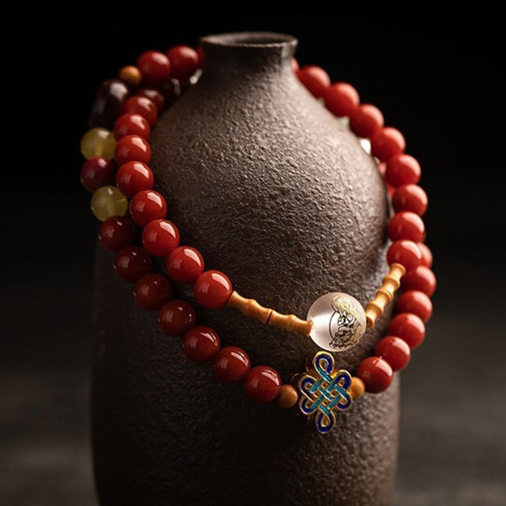 Buddha Stones十二支誕生仏赤瑪瑙小葉紫檀辰砂 お守り 祝福 ダブルラップブレスレット