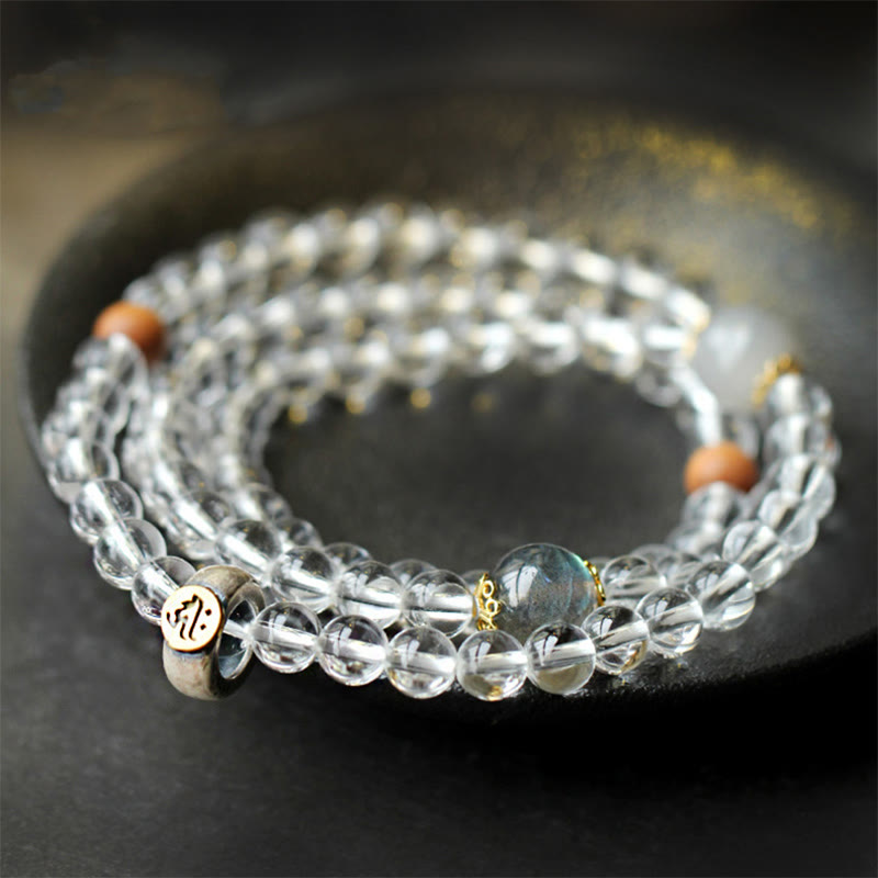 Buddha Stones925スターリングシルバー十二支誕生仏ホワイトクリスタル 瞑想 トリプルラップブレスレット