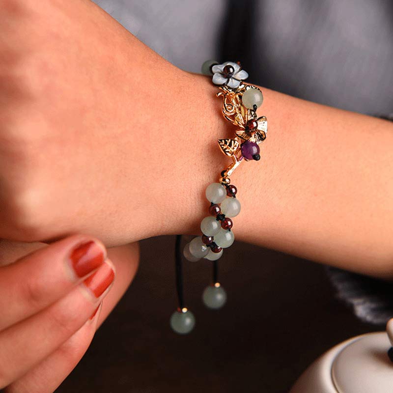 グリーンアベンチュリン ガーネット ビーズ 花びら 幸運 パワーストーンブレスレット Buddha Stones