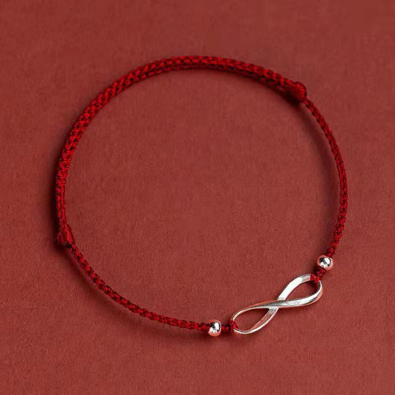 Buddha Stones925スターリングシルバー エンドレスノット 幸運の守り レッドストリングブレスレット アンクレット