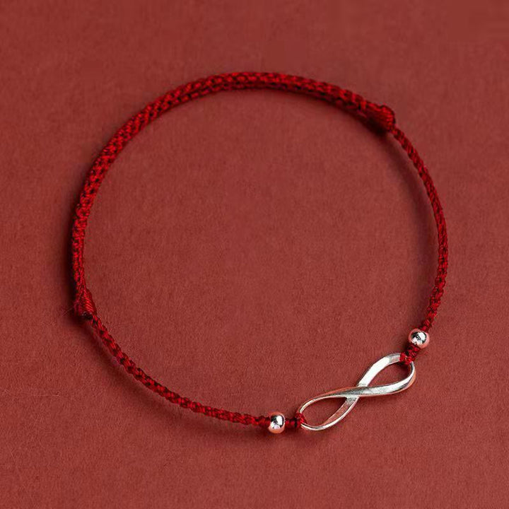 Buddha Stones925スターリングシルバー エンドレスノット 幸運の守り レッドストリングブレスレット アンクレット