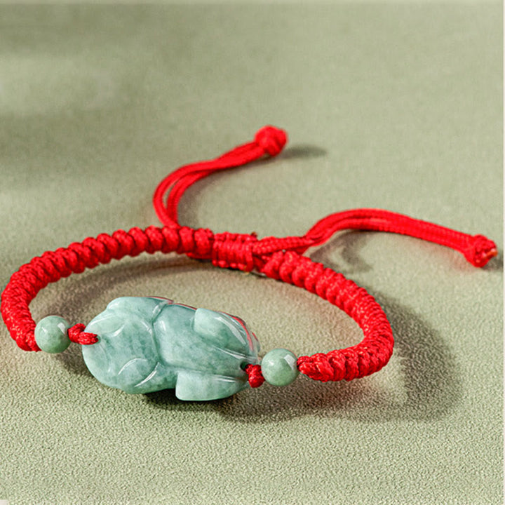 Buddha Stones手作り天然翡翠貔貅守護金剛結び編み紐ブレスレット