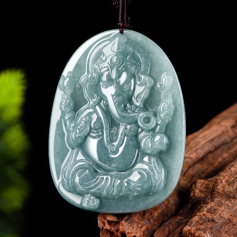 Buddha Stones天然翡翠 ガネーシャ ガンパティ 象の守護お守りネックレスペンダント - image 2