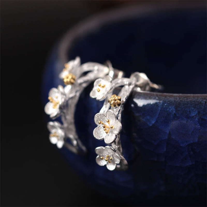 Buddha Stones925スターリングシルバー 梅の花 フローラルブレッシングイヤリング