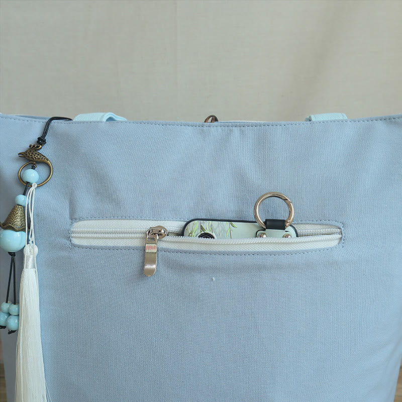 梨花 梅 桃の花 竹刺繍 キャンバス 大容量 ショルダーバッグ トートバッグ - image 10