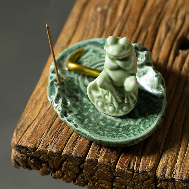 Buddha Stones葉 瞑想 カエル柄 癒し 陶器 香炉 装飾