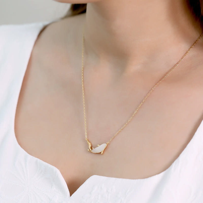 Buddha Stones925スターリングシルバー ホワイトジェイド ドルフィン 幸運のネックレスペンダント