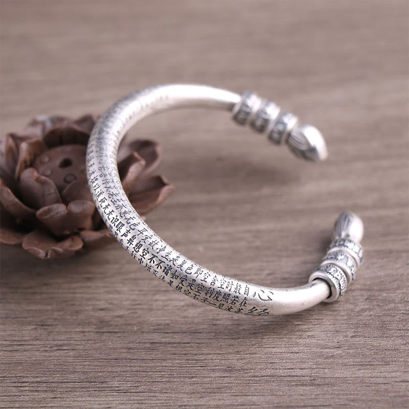 Buddha Stones999スターリングシルバー 般若心経オーム・マニ・パドメ・フム刻印入り 平和 純潔 ブレスレット バングル - 999スターリングシルバー - image 0
