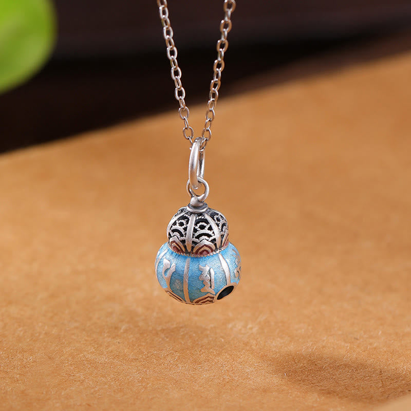 Buddha Stones999スターリングシルバーOm Mani Padme Hum彫刻入り ひょうたんデザイン 知恵のネックレスペンダント