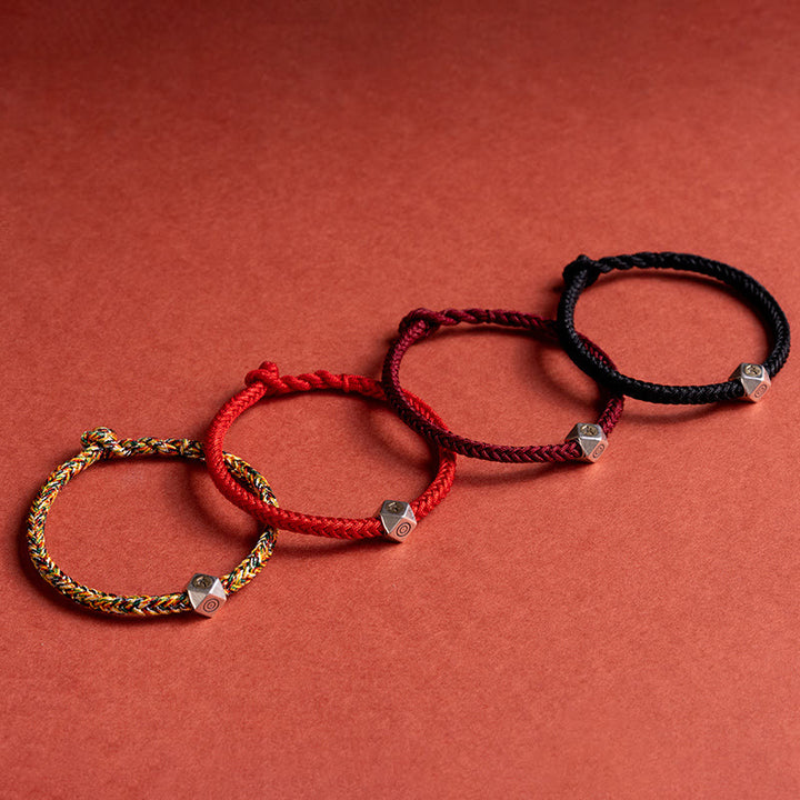 Buddha Stones925 スターリングシルバー ハンドメイド十二支誕生仏幸運の守護 編み込み紐ブレスレット