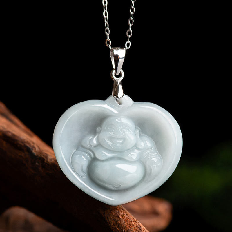 Buddha Stones925スターリングシルバー 笑う仏陀 白翡翠 幸運の祝福ネックレスペンダント - image 4