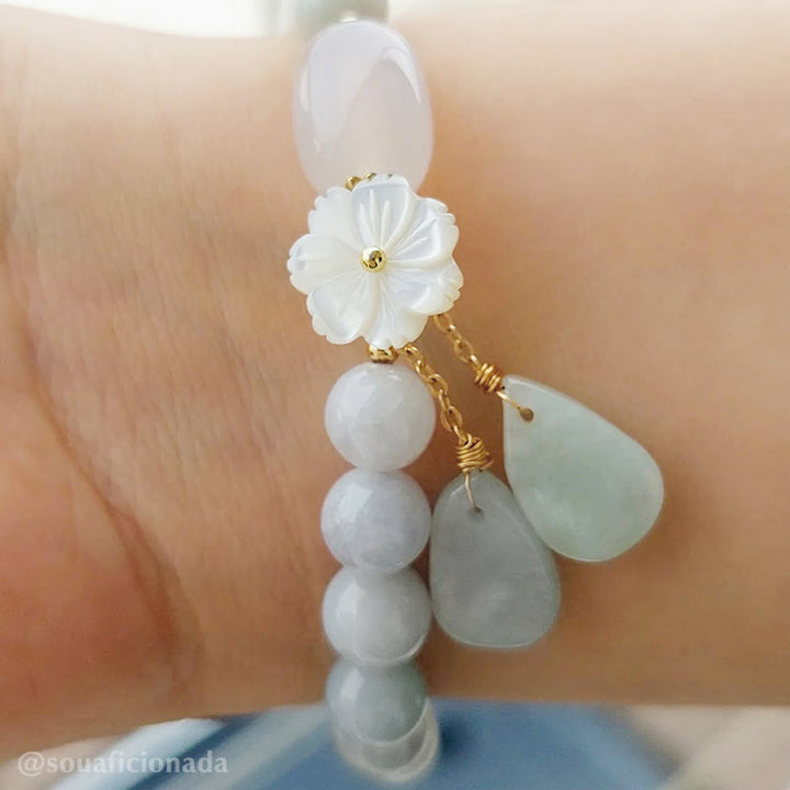 Buddha Stones 天然白翡翠 パワーストーンブレスレット 開運・浄化・癒し レディース用
