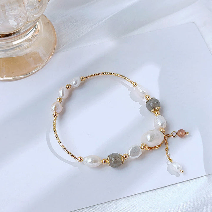 Buddha Stonesパールムーンストーンストロベリークォーツビーズオプティミズムブレスレット